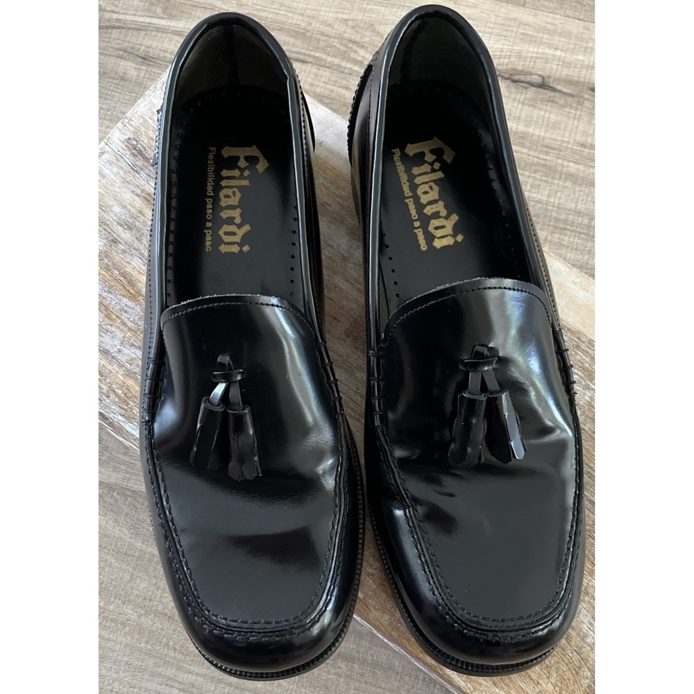 Filardi Men's Black Leather Tassel Loafers Made In Spain Genuine Leather Size 9